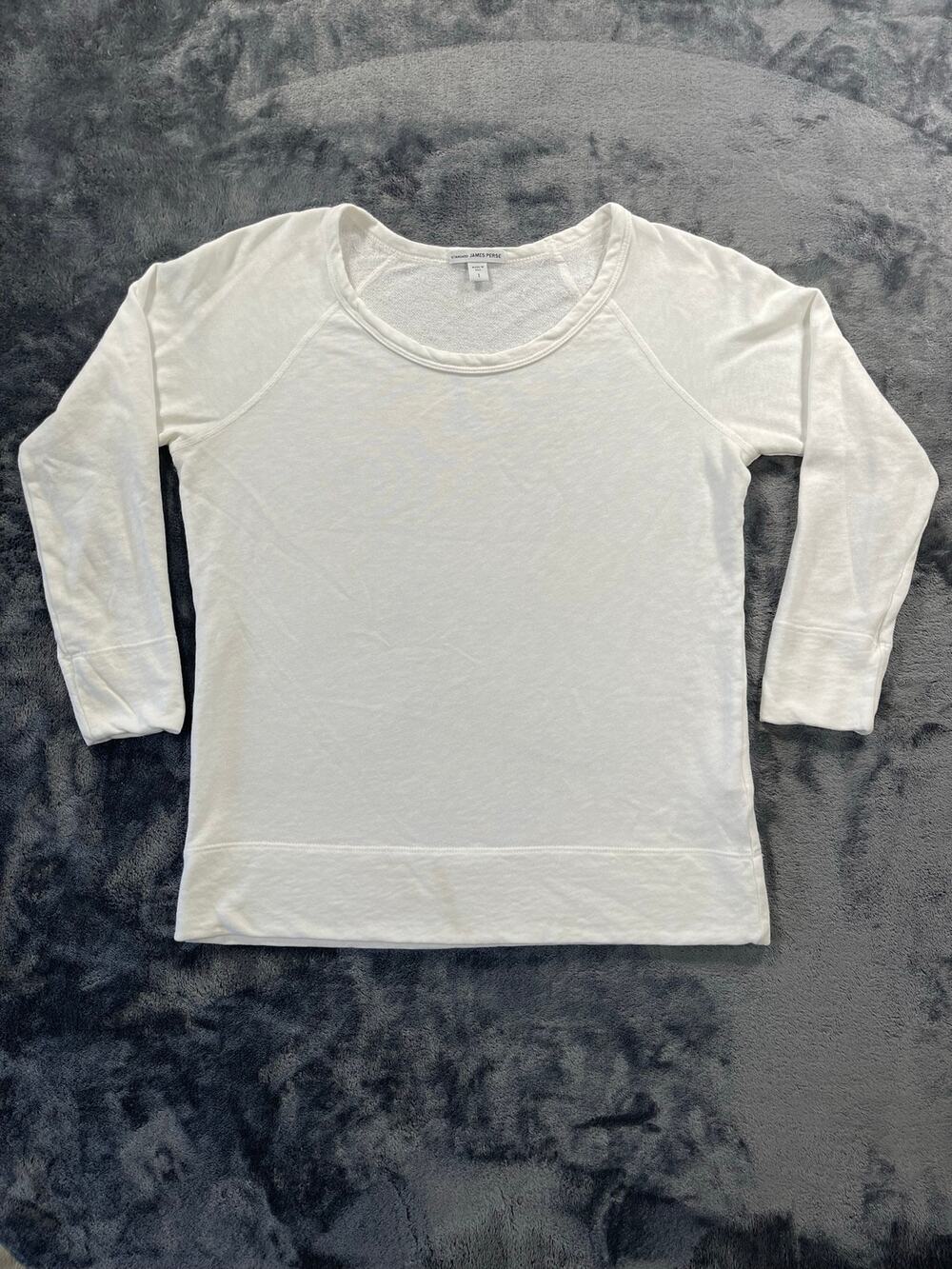 James Perse French Terry Vintage Fleece Sweatshirt Top White Size 1 S EUC